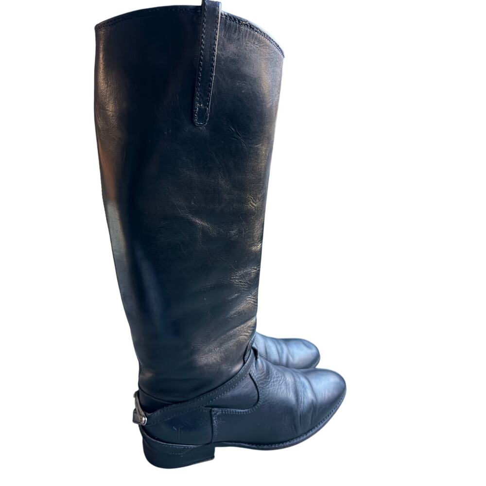 Frye Lindsay Vintage Plate Leather Knee-High Riding Boot Black Sz 7.5